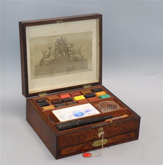 A 19th century birds eye yew artists paint box by R.Ackermann